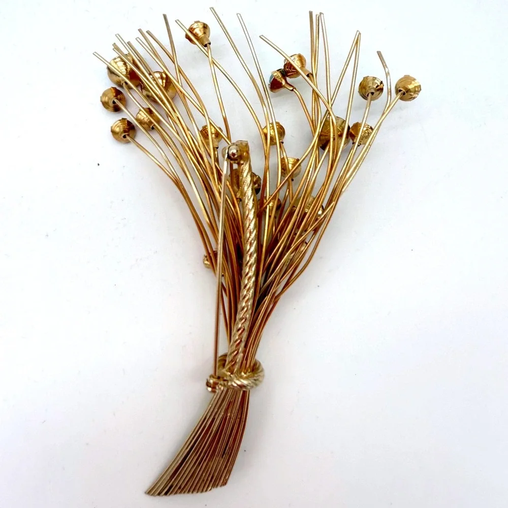 Vintage 1960s Rhinestone‎ Spray Brooch Multicolor Gold Tone Mid Century